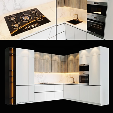 Sleek Black Kitchen Set 3D model image 1 