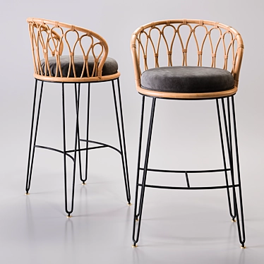 Elegant Rattan High Chair 3D model image 1 