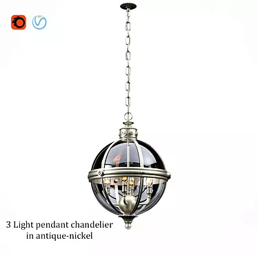 Antique Nickel 4-Light Pendant Chandelier 3D model image 1 