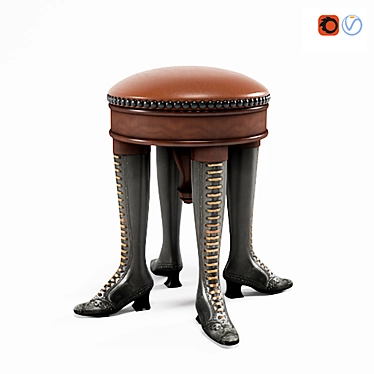 Glamorous Leather & Wood Stool 3D model image 1 