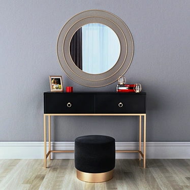 Elegant Vanity Set with Mirror & Ottoman 3D model image 1 