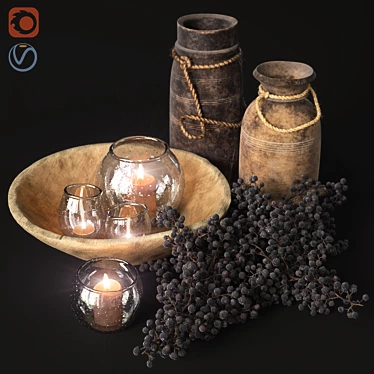 Vintage Decorative Set: Lanterns, Metal Pieces, Wooden Jug & Bowl 3D model image 1 