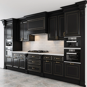 Elegant Black and Gold Kitchen 3D model image 1 