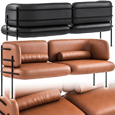 Wire Minimal Black Taba Leather Sofa 3D model image 1 