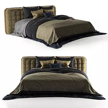 Modern Lugano Bed: Gray, Brown & Dark Blue 3D model image 1 
