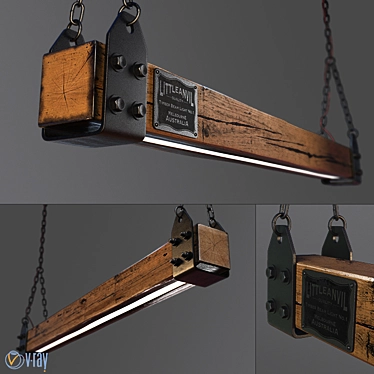 Vintage Wood Beam Pendant 3D model image 1 