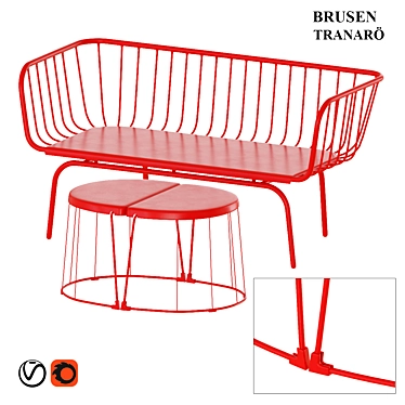 Red Outdoor Bench & Side Table Set 3D model image 1 