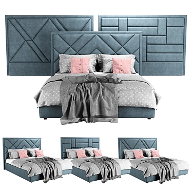 Versatile Bed Frame with Three Headboard Options - 1800 x 2000 Size 3D model image 1 