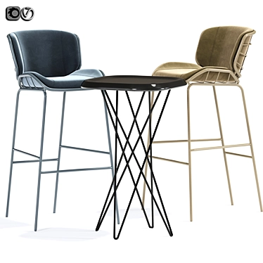 Modern Upholstered Bar Chair with Table 3D model image 1 