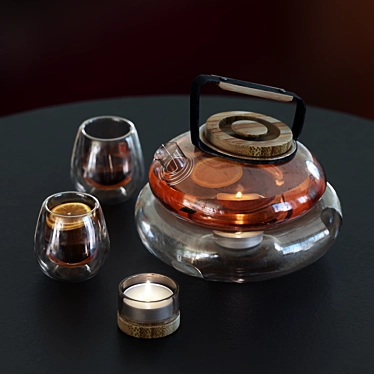 Jellyfish Tea Set: Glass & Wood 3D model image 1 
