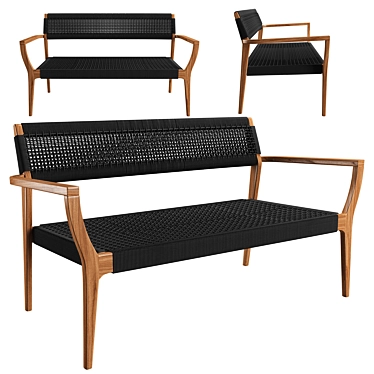 Black Woven Rope Lounge Bench 3D model image 1 