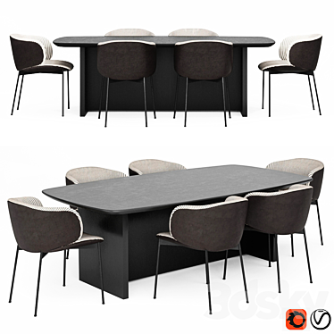 Contemporary Dining Table Set 3D model image 1 