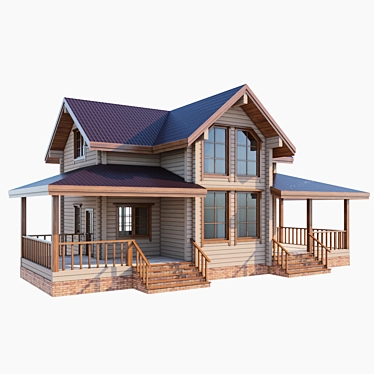 Rustic Timber House with Terrace 3D model image 1 