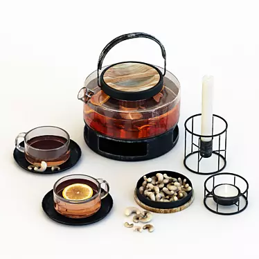 Elegant Glass Tea Set with Candles 3D model image 1 