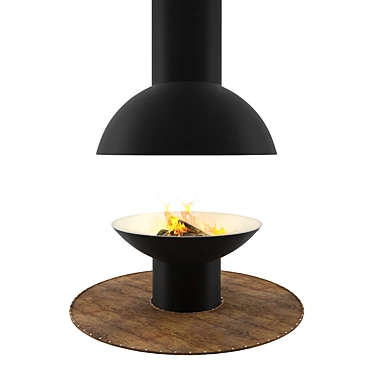 Round Wood-burning Fireplace with Wooden Deck 3D model image 1 