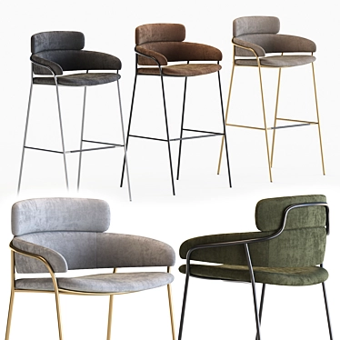 Modern Upholstered Bar Stool 3D model image 1 