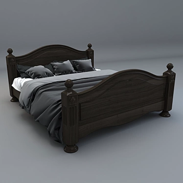 Elegant Wooden Bed 3D model image 1 