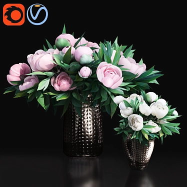 Elegant Pink Peony Metal Vases 3D model image 1 
