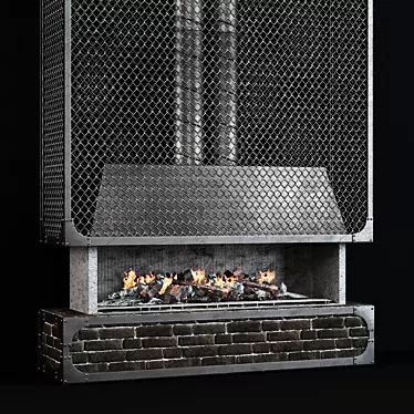 Modern Brick Fireplace with Mesh Screen 3D model image 1 