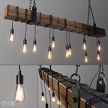Title: Edison Bulb Wood Beam Chandelier

Description: Handcrafted wooden beam chandelier featuring vintage-style Edison bulbs. Perfect for adding a 3D model image 1 