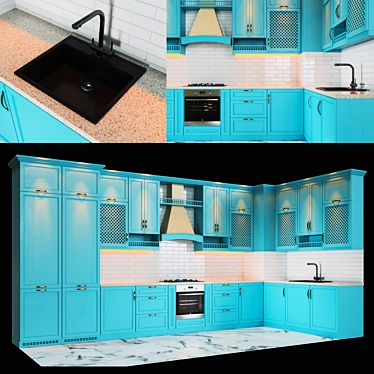 Kitchen Essentials Bundle: Range Hood, Cooktop, Oven, Microwave, Sink, Faucet 3D model image 1 