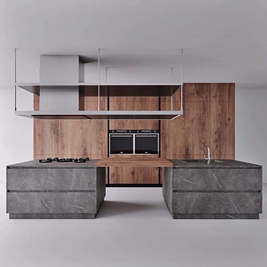Stylish Island Modern Kitchen 3D model image 1 