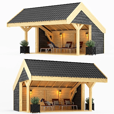 Rustic Wooden Arbor: 5.5m x 5.6m x 3.5m 3D model image 1 