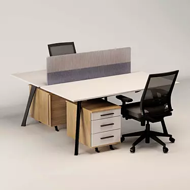 Compact 2-Person Office Desk 3D model image 1 