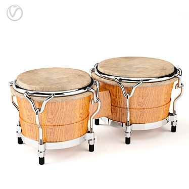 African Double Bongo Drum 3D model image 1 