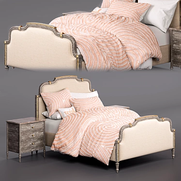 Vintage French Grey Lucine Bed 3D model image 1 