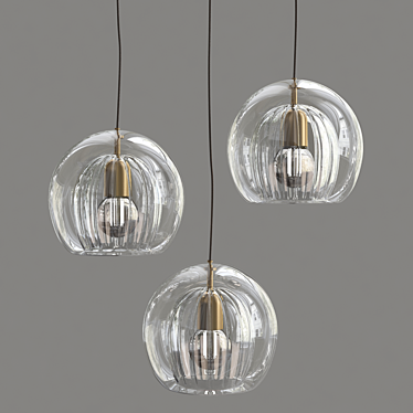 Pleated Crystal Pendant: Minimalist Double Glass Lighting 3D model image 1 