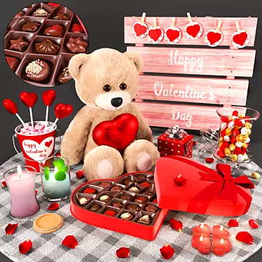 Romantic Valentine Decor Set 3D model image 1 