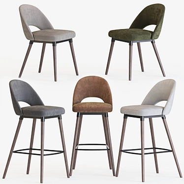 Modern Luna Bar Stool & Chair 3D model image 1 