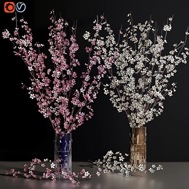 Cherry Blossom Sakura Vase Set 3D model image 1 