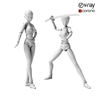 SHFiguarts Body-chan DX: Standing & Katana Fighting 3D model image 1 