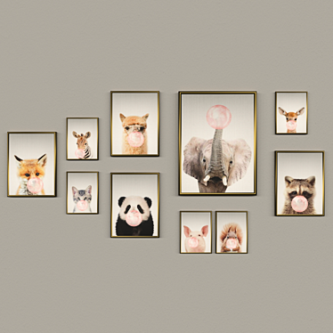 Adorable Animal Posters for Kids 3D model image 1 