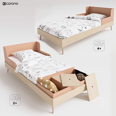 Foldable Children's Bed with Storage Drawers - Augusto 3D model image 1 