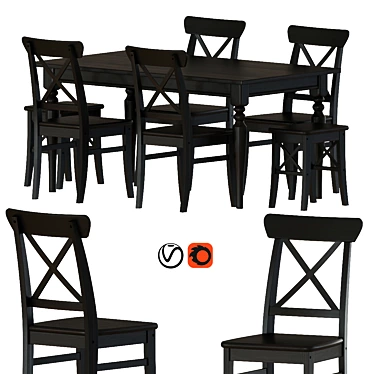 Elegant Ingatorp Dining Set 3D model image 1 