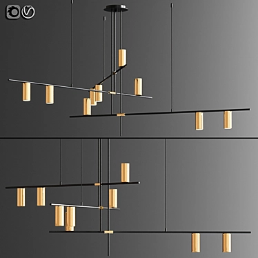 Elegant Black & Gold Suspension Chandelier 3D model image 1 