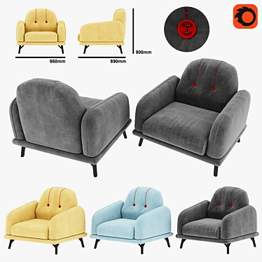 Velvet Eye-Catching Single Sofa | Meraki 3D model image 1 