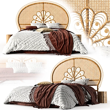 Rustic Rattan Honey Bedhead 3D model image 1 