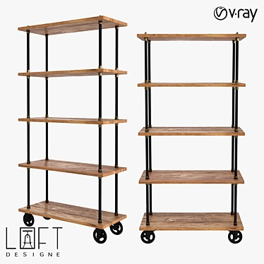 Modern Wood and Metal Shelving Unit 3D model image 1 