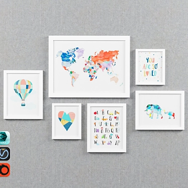 Vibrant Kids' Art Prints - Set of 6 3D model image 1 