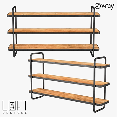 Industrial Wood and Metal Wall Shelf 3D model image 1 