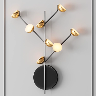 Brass and Black Metal Bloom Wall Lamp 3D model image 1 