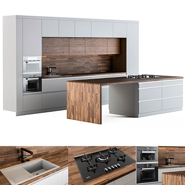 Sleek Wooden Kitchen Island 3D model image 1 