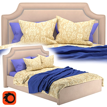 Modern Double Bed with Generous Dimensions 3D model image 1 
