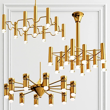 Retro Italian Gold Chandelier 3D model image 1 