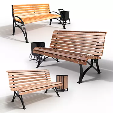 Title: Park Benches with Urns 3D model image 1 