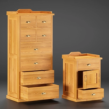 Elegant Yatch Oak Cabinet & Nightstand 3D model image 1 